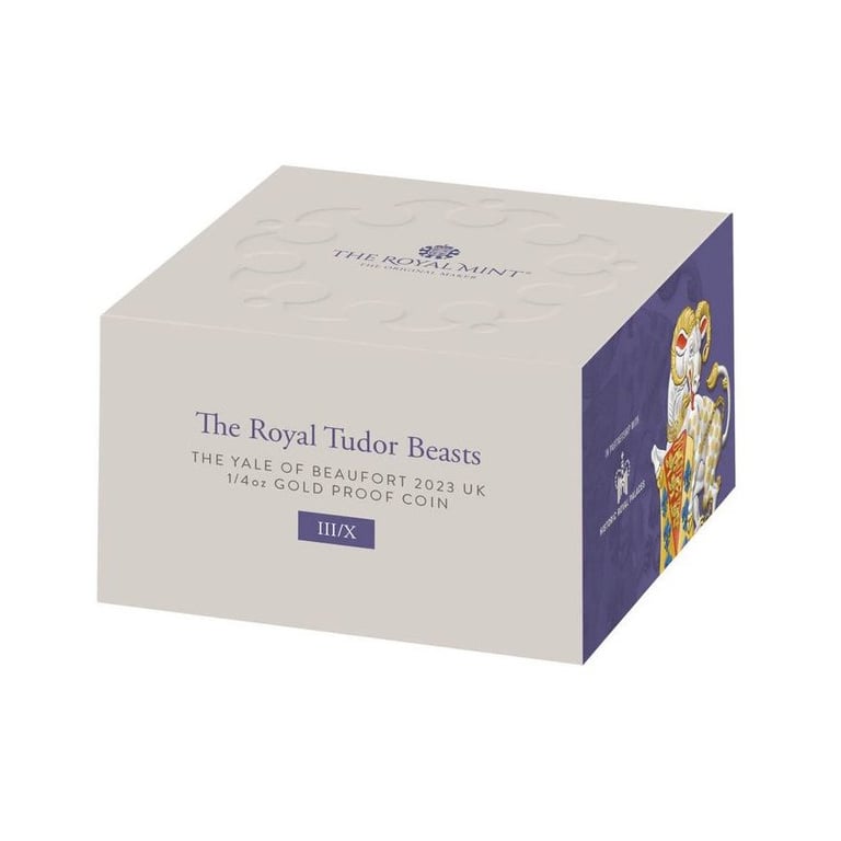 Original coin case of the Gold Yale of Beaufort 1/4 oz PF - Royal Tudor Beasts 2023