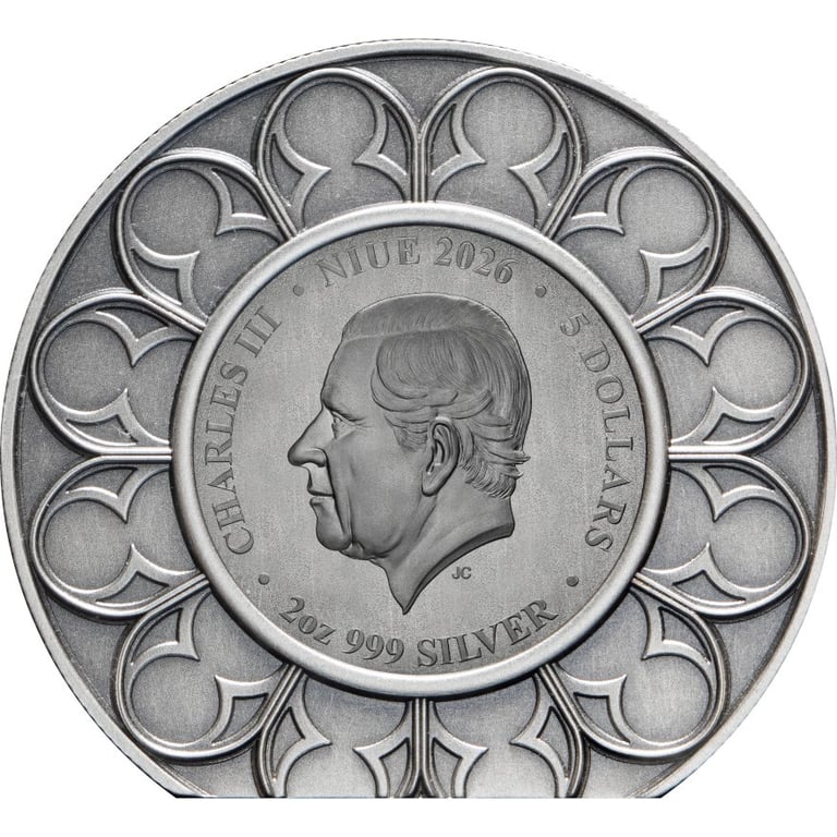 Back of Silver Royal Crown Jewels - St Edwards Crown 2 oz - Ultra High Relief 2026