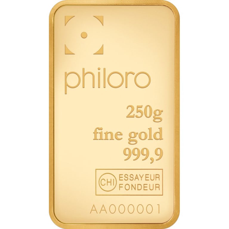 Front of the Gold bar 250 g - philoro