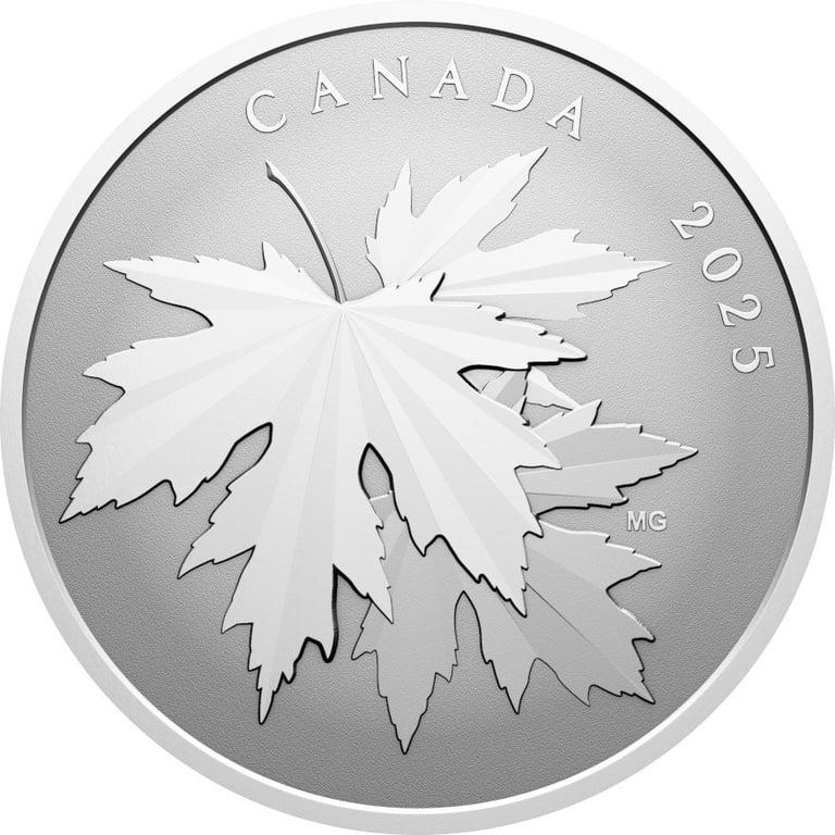 Front of the Silver Gleaming Maple Leaf 1/2 oz RP - 2025