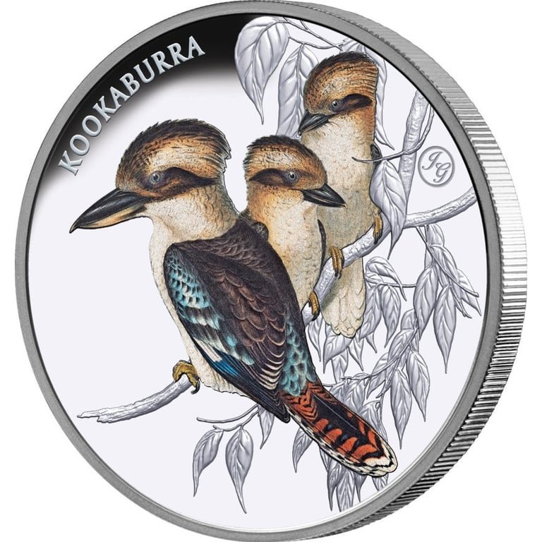 Side view of the Silver Kookaburra 1 oz PF - 2025