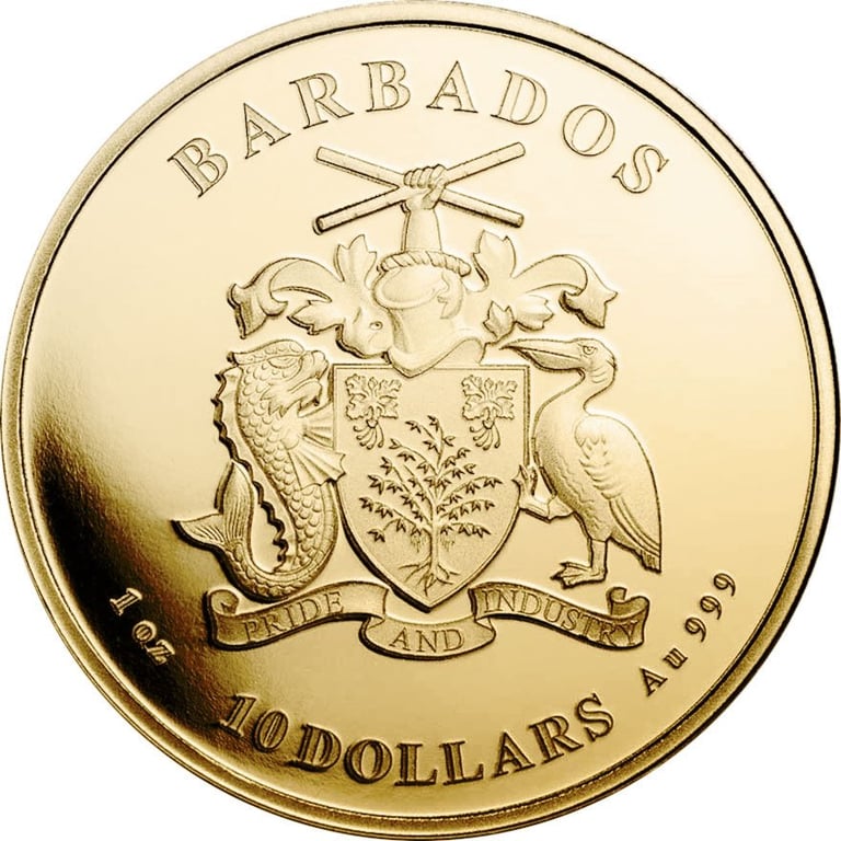 Back of the Gold Barbados Octopus 1 oz - 2022