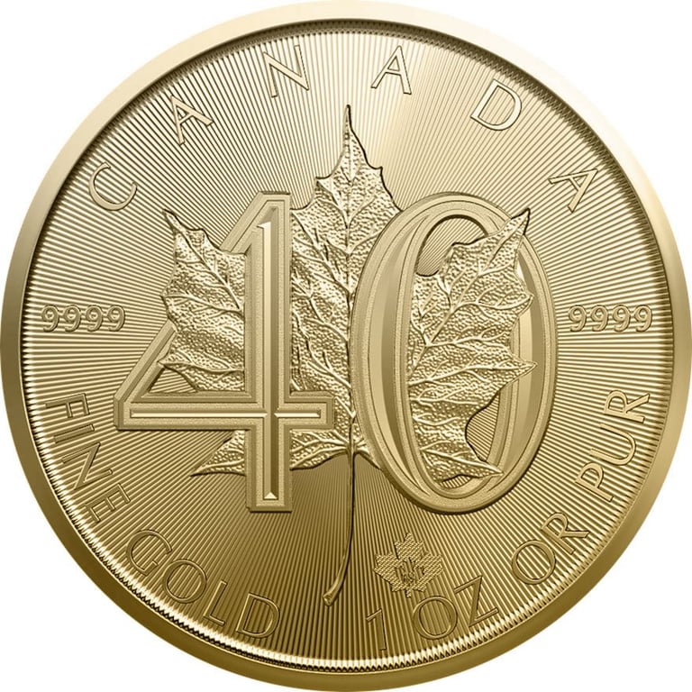 Front of the Gold Maple Leaf 1 oz - 40th Anniversary 2019