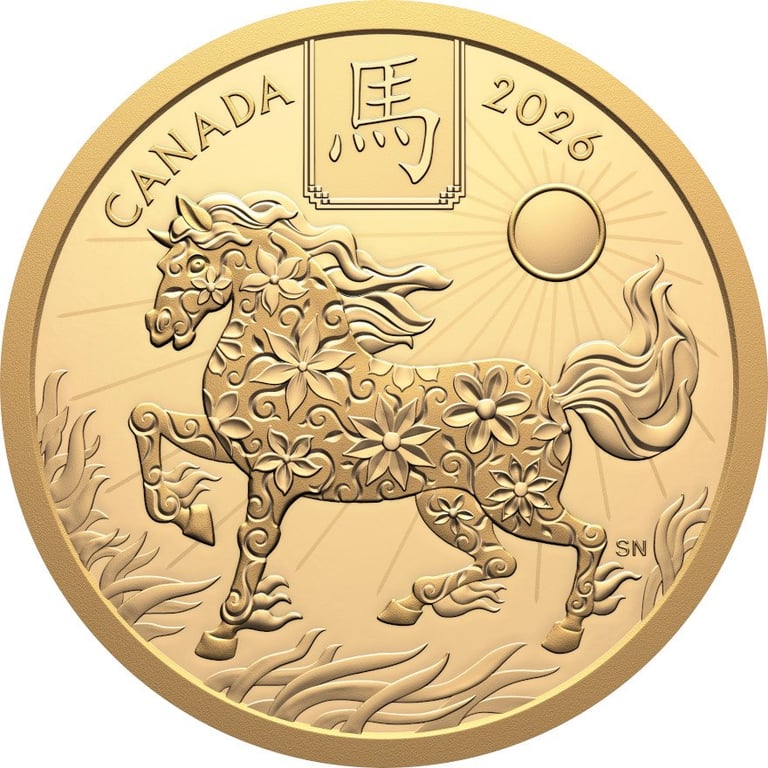 Front of Gold Lunar Horse 15 g Proof - Royal Canadian Mint 2026