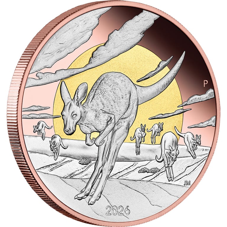 Side view of Silver 5 oz Kangaroo Proof – Partially Gilded 2026