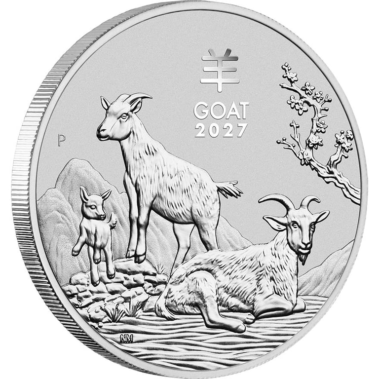 Side view of Silver Lunar III 1 oz - Goat 2027