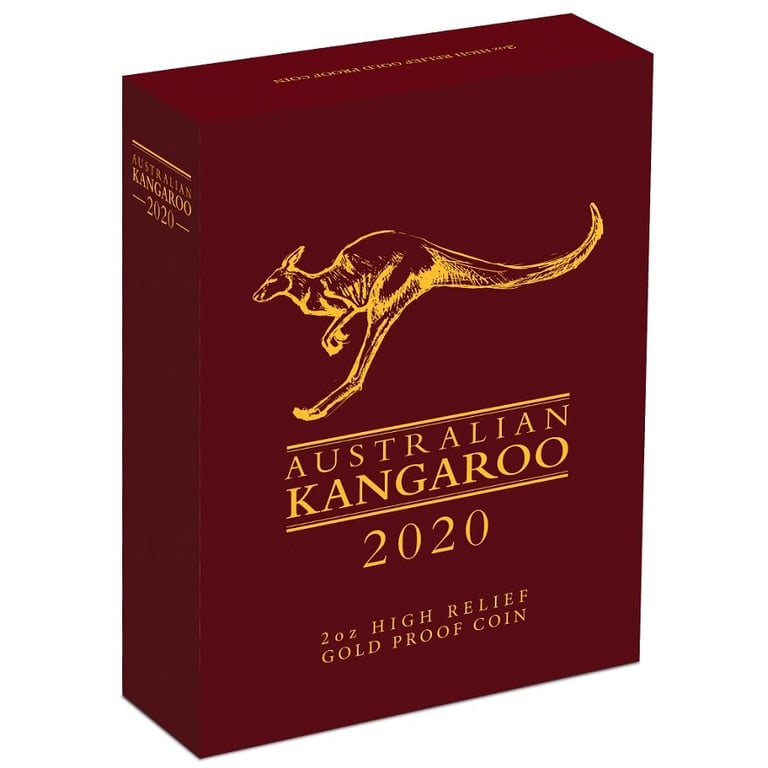 Original coin case of the Gold Kangaroo 2 oz PF - High Relief 2020