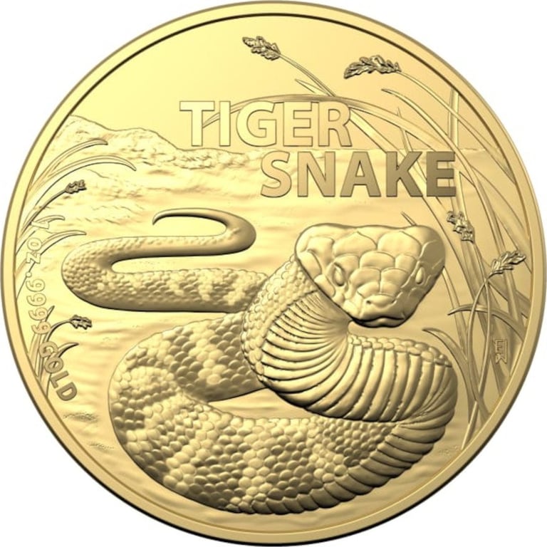 Front of the Gold Australia´s Most Dangerous 1 oz - Tiger Snake 2024