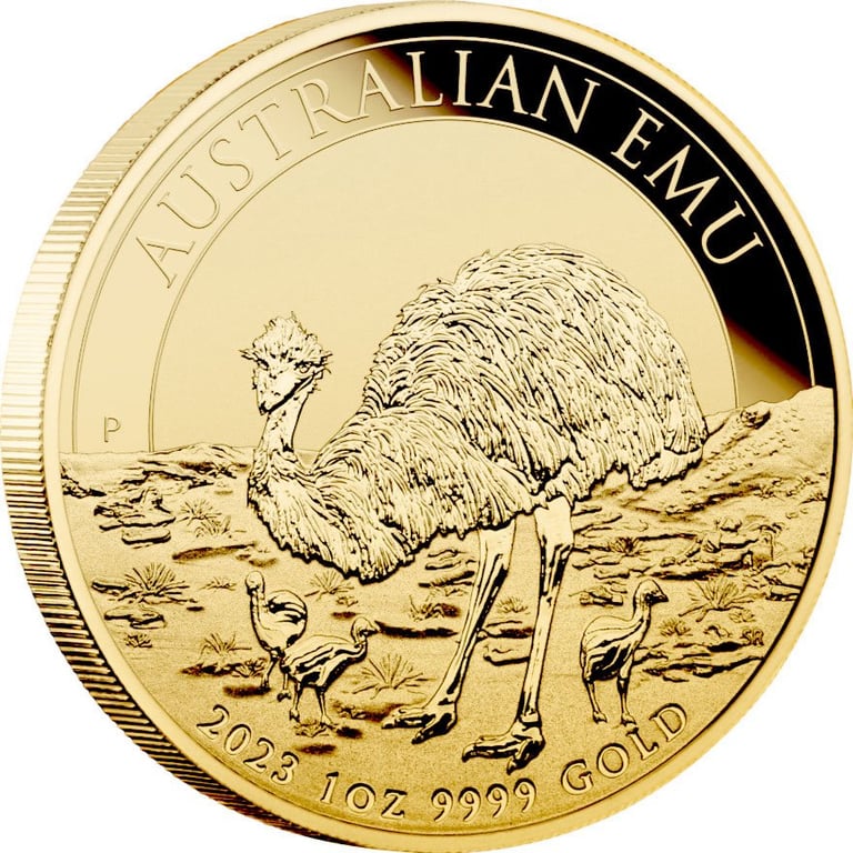 Side view of the Gold Emu 1 oz - 2023
