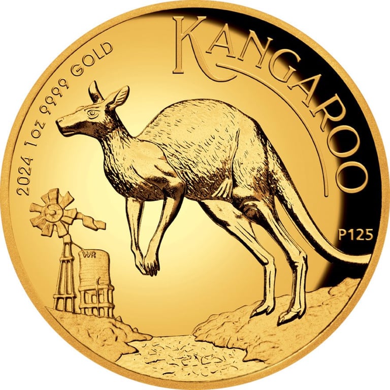 Front of the Gold Kangaroo 1 oz PF - High Relief 2024