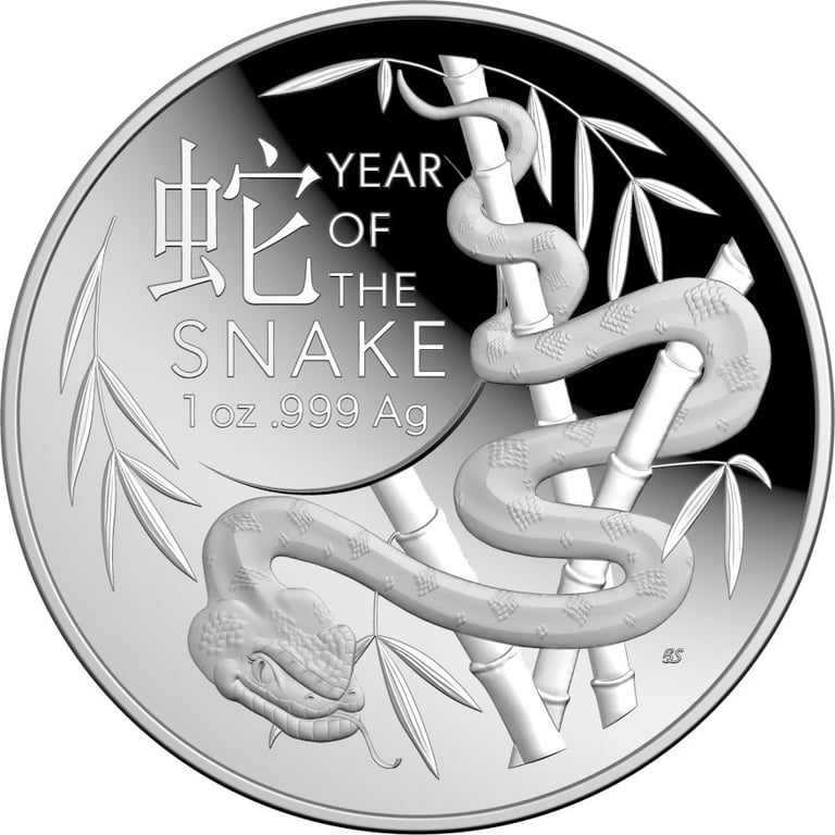 Front of the Silver Lunar Snake 1 oz PF domed coin - RAM 2025