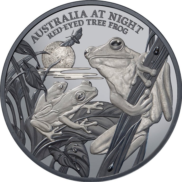 Front of the Silver Red-Eyed Tree Frog 1 oz Black Proof - 2024