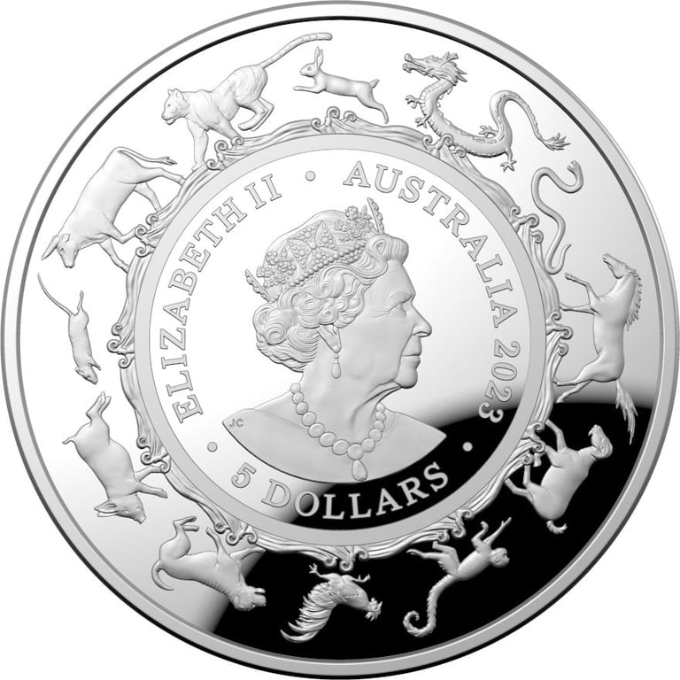 Back of the Silver Lunar Hare 1 oz PF domed coin - RAM 2023