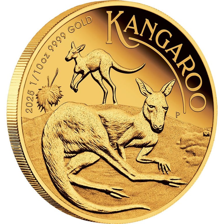 Side view of the Gold Kangaroo 1/10 oz PF - 2025