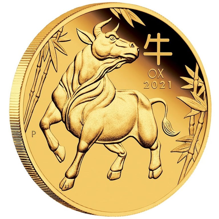 Side view of the Gold Lunar III 1 oz Ox PF - 2021