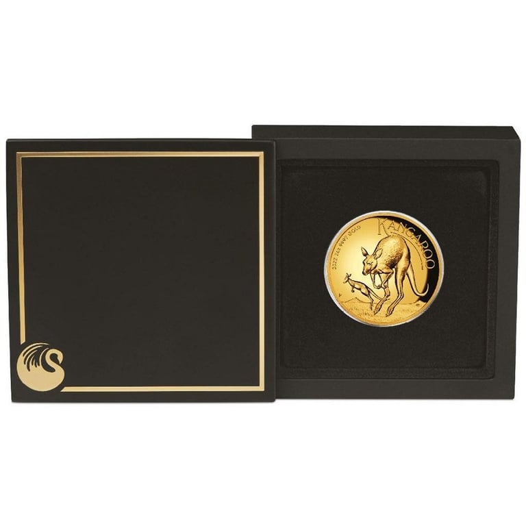 Gold Kangaroo 2 oz PF - High Relief - 2022 in the original coin case