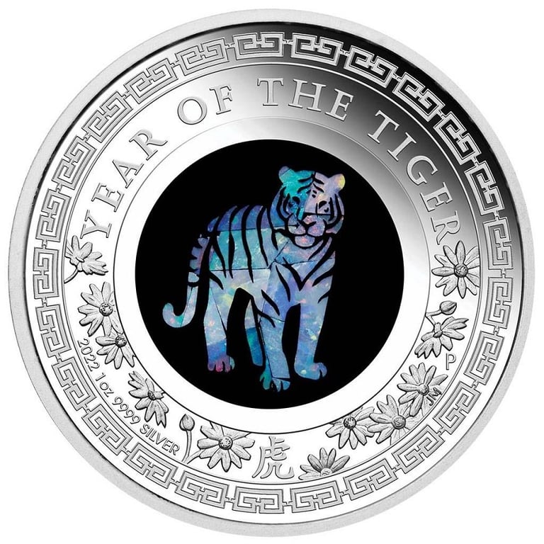 Front of the Silver Opal Series 1 oz PF - Year of the Tiger 2022