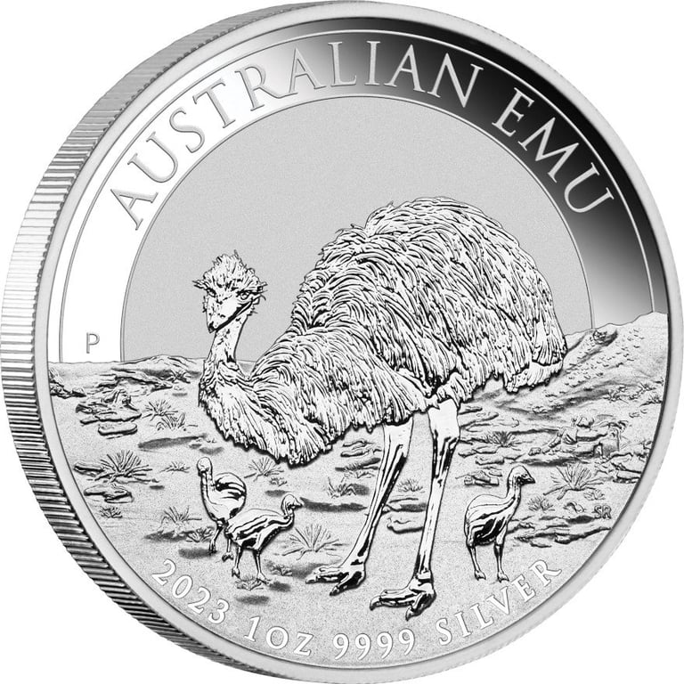 Side view of the Silver Emu 1 oz - 2023