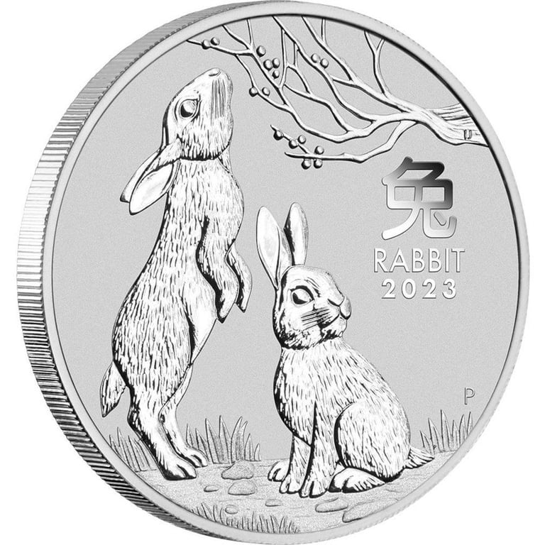 Side view of the Silver Lunar III 1 oz - Rabbit 2023