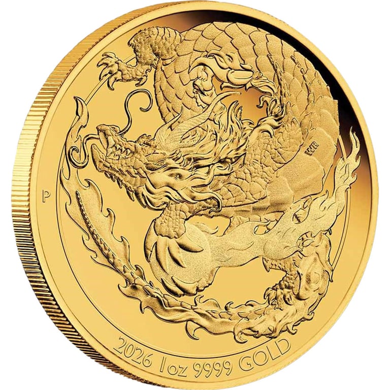 Side view of Gold Dragon – Chinese Mythical Creatures 1 oz Proof – 2026