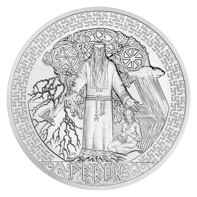Front of the Silver 5 oz Ancient Gods - Perun 2020