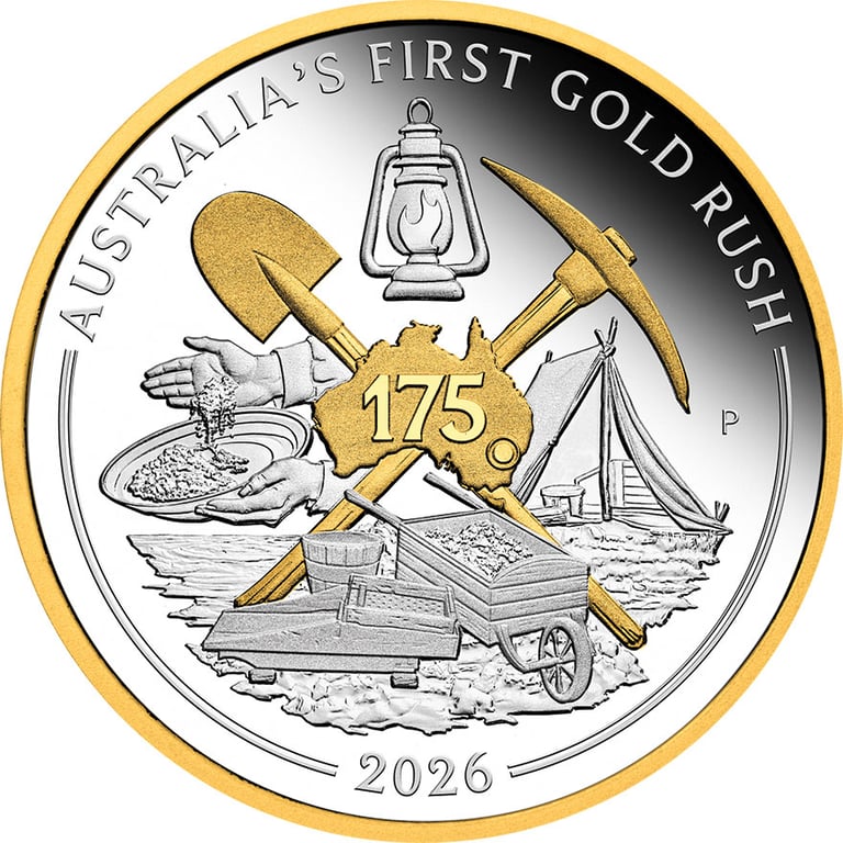 Front of Silver Australia's First Gold Rush 1 oz Proof - 175th Anniversary - 2026