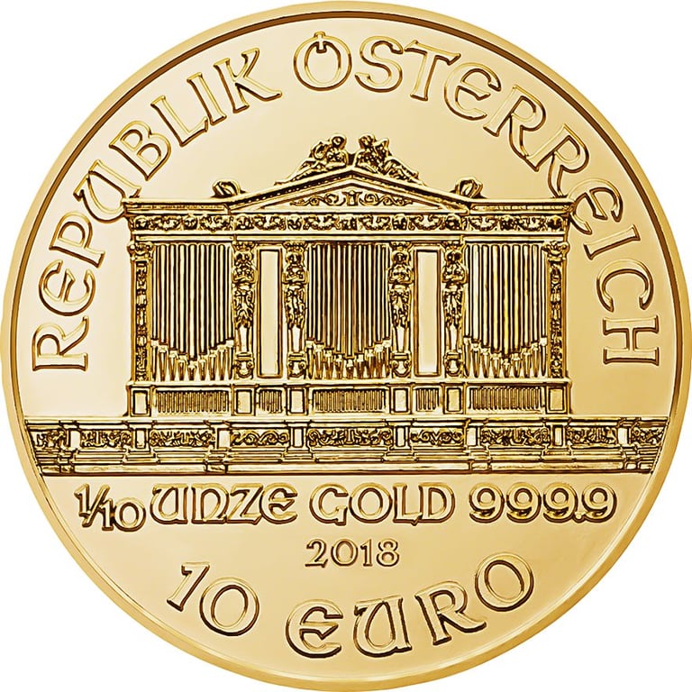 Back of the Gold Philharmonic 1/10 oz - EUR