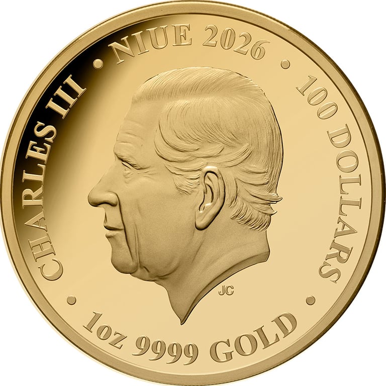 Back of Gold Heraldic Beasts 1 oz Proof - Unicorn 2026
