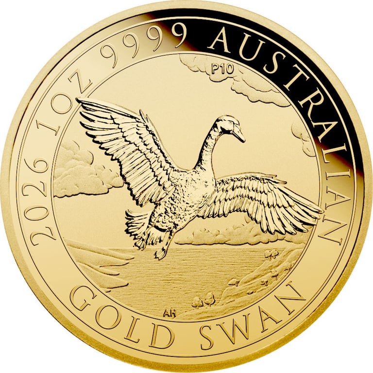 Front of Gold Swan 1 oz - 10th Anniversary - 2026