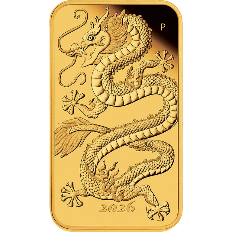 Front of Gold Dragon Rectangle 1 oz PF - 2026