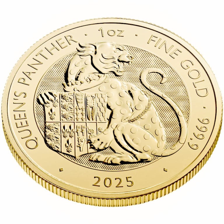 Side view of the Gold The Queen's Panther 1 oz - Royal Tudor Beasts 2025