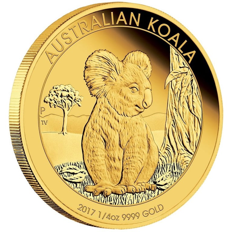 Side view of the Gold Koala 1/4 oz PF High Relief - 2017