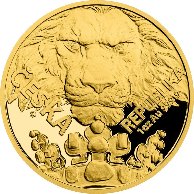 Front of the Gold Czech Lion 1 oz - PF - 2023 (incl. case and COA)