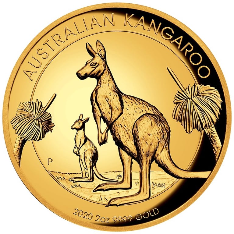 Front of the Gold Kangaroo 2 oz PF - High Relief 2020