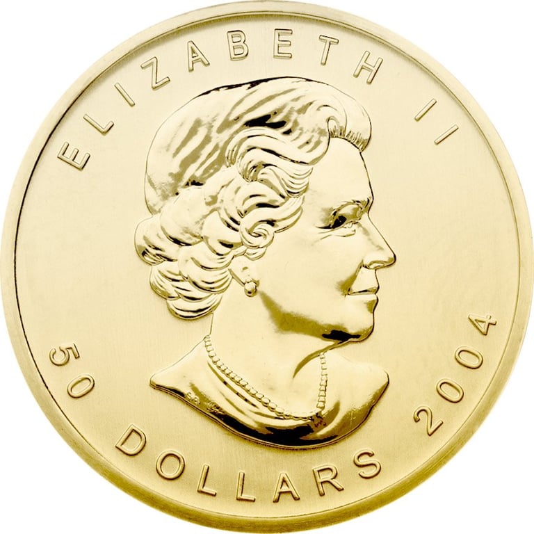 Back of the Gold Maple Leaf 1 oz - 25th Anniversary 2004