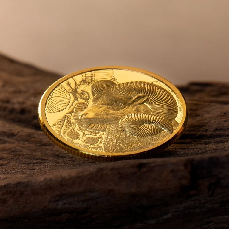 Front of the Gold Magnificent Argali 1/10 oz PF - High Relief 2022