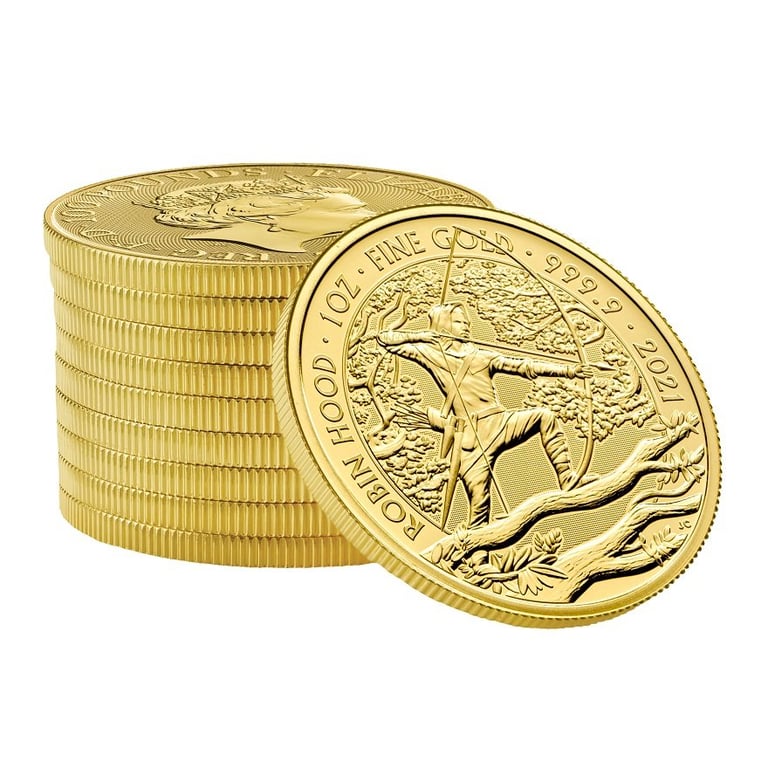 Side view of the Gold Myths and Legends - Robin Hood - 1 oz - 2021