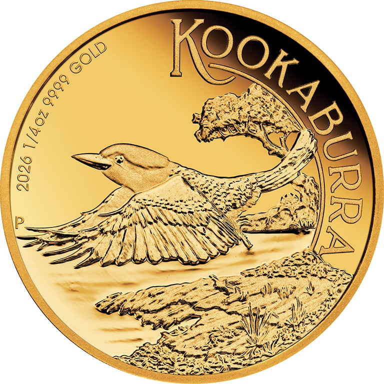 Front of Gold Kookaburra 1/4 oz Proof - 2026
