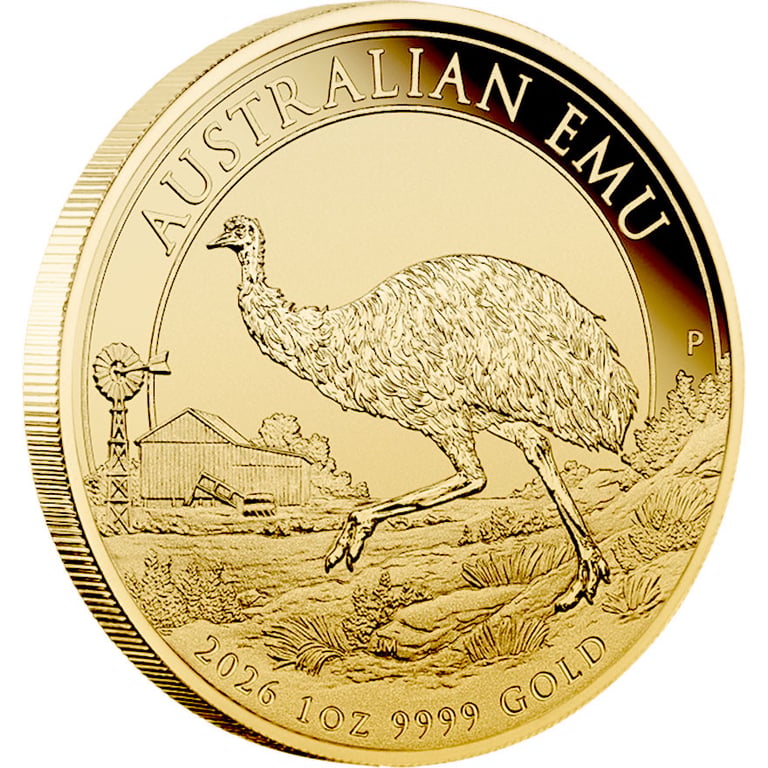 Side view of Gold Emu 1 oz - 2026