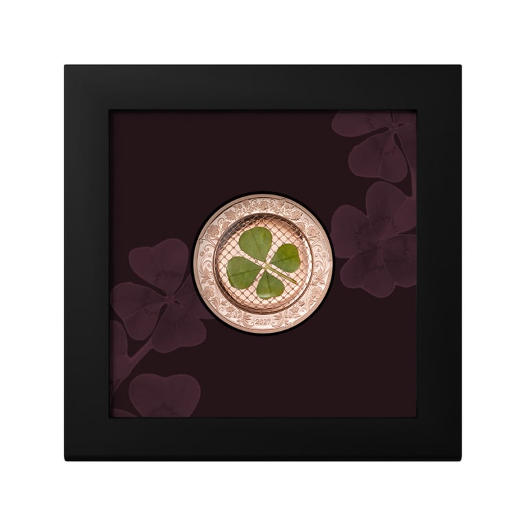 Coin case of Silver Lucky Clover 1 oz PF - Rose Gold Gilded 2027