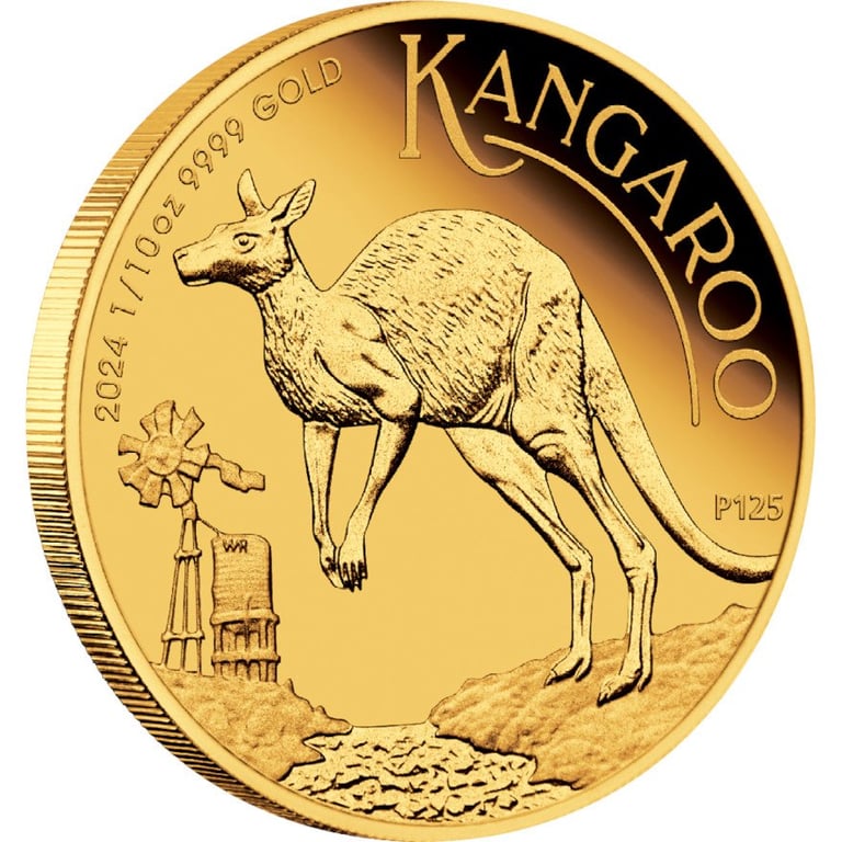 Side view of the Gold Kangaroo 1/10 oz PF - 2024