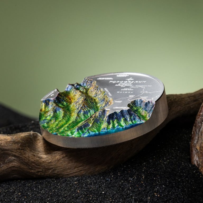 Side view of the Silver Topography Hawaii 5 oz PF - Ultra High Relief 2024