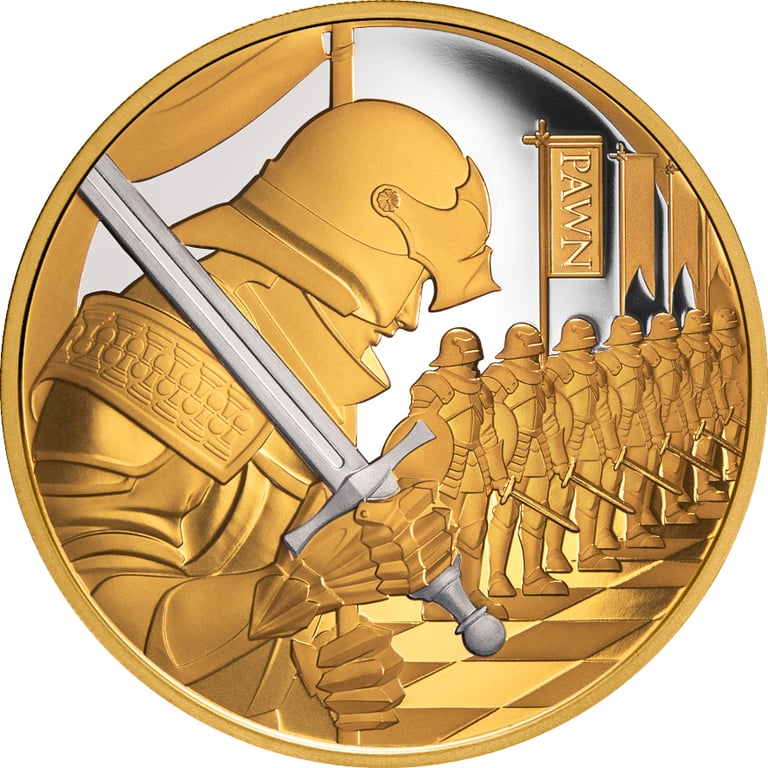 Front of Gold Chess Pawn 1 oz Proof – Platinum-Plated 2026