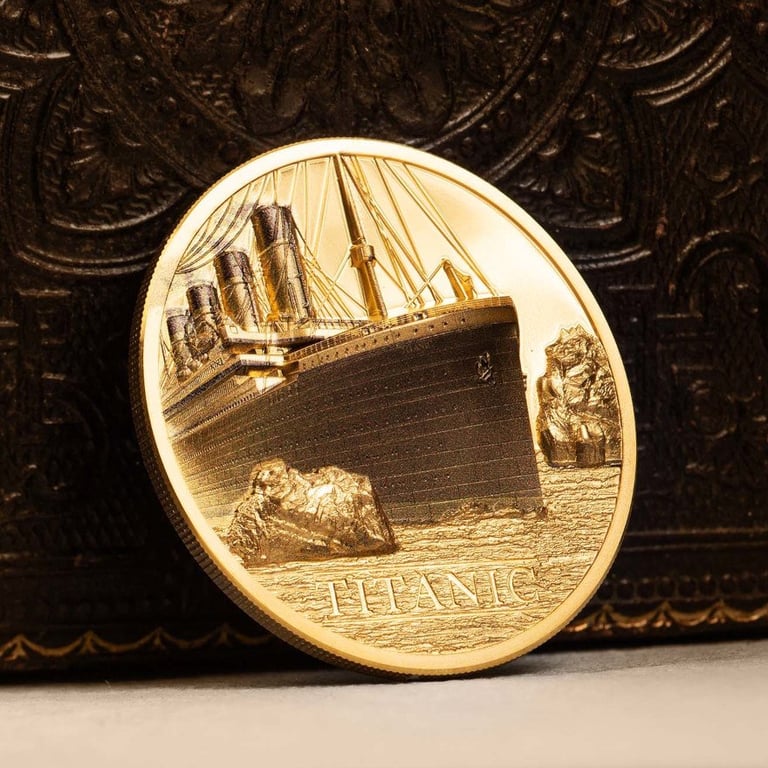 Side view of the Gold Titanic 1 oz PF - High Relief incl. Relic 2022