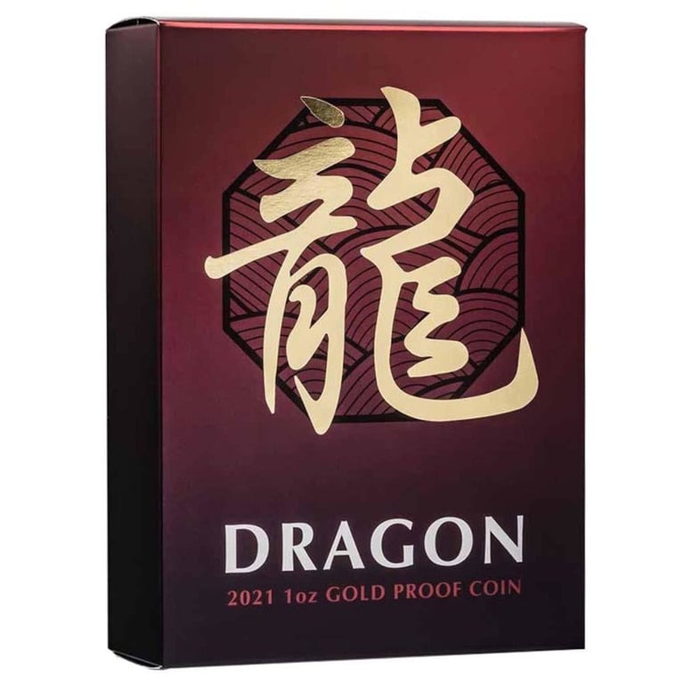 Original coin case of the  Gold Dragon - Chinese Mythical Creatures - 1 oz PF 2021