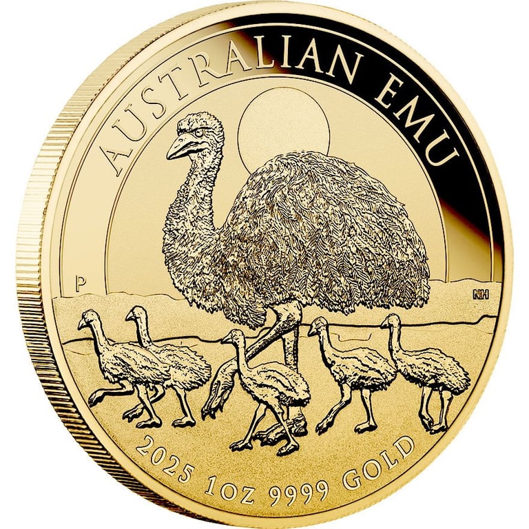 Side view of the Gold Emu 1 oz - 2025