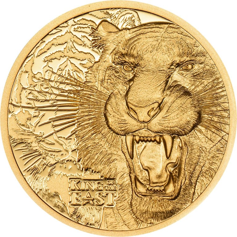 Front of the Gold King of the East - Tiger 1/4 oz PF - Ultra High Relief