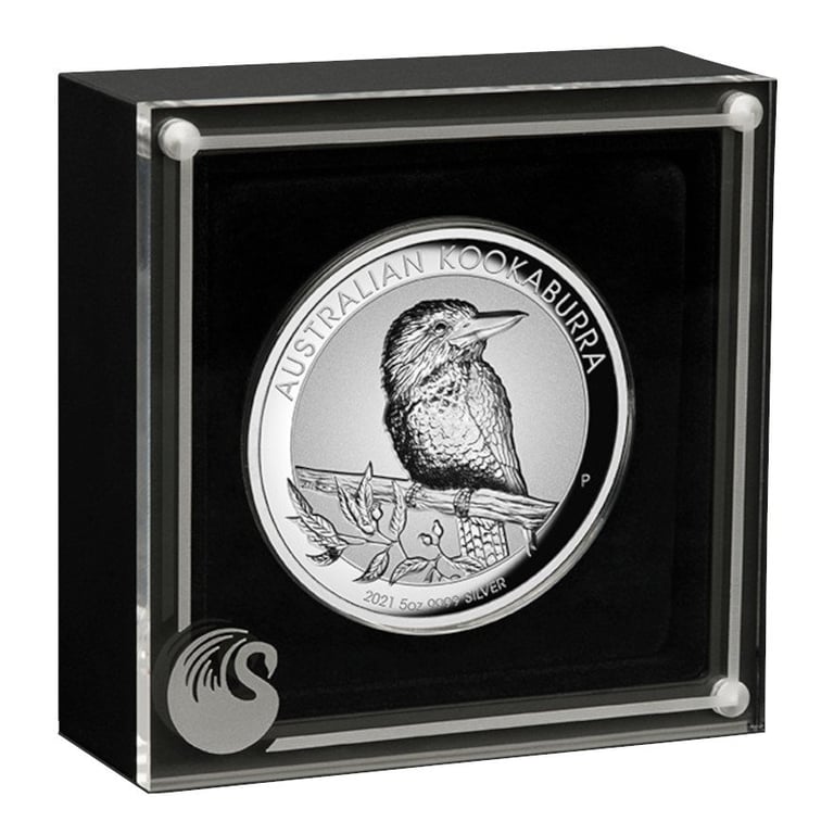 Silver Kookaburra 5 oz PF - Incuse 2021 in the original coin case