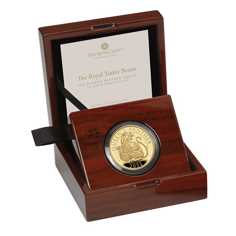 Gold The Queen's Panther 1 oz PF - Royal Tudor Beasts 2025 in the original coin case