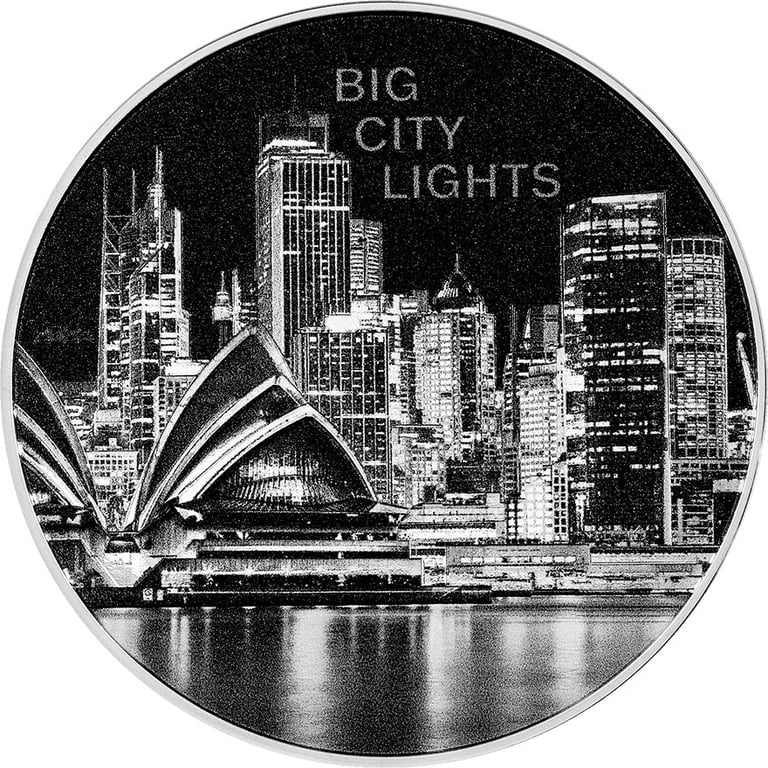 Front of the Silver Big City Lights - Sydney 1 oz PF - High Relief 2023